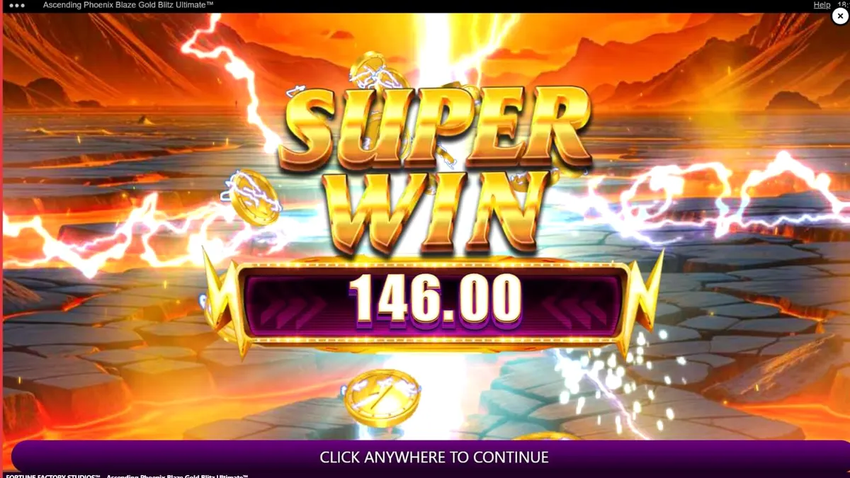 Tampilan antarmuka seluler dari slot Ascending Phoenix Blaze Gold Blitz Ultimate dengan simbol emas yang berkilau.